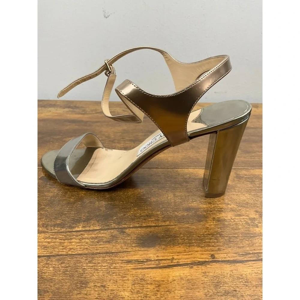 Jimmy Choo Metallic Block Heel Sandals Women's Size‎ 39.5 US 9.5 Luxury Designer